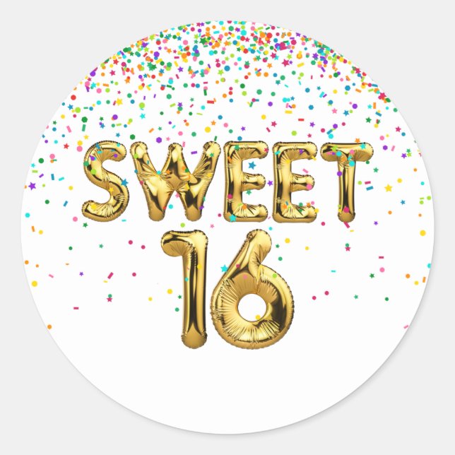 Sticker Rond Sweet 16 Ballons et Confetti (Devant)