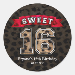 Sticker Rond Sweet 16 Black & Red Empreinte de léopard Sports P