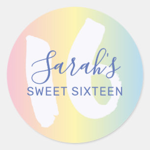Sticker Rond Sweet 16 Bleu Métallisé Anniversaire