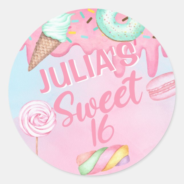 Sticker Rond Sweet 16 fille anniversaire merci cercle autocolla (Devant)