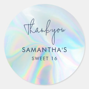 Sticker Rond Sweet 16 Holographie Anniversaire Merci