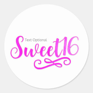 Sticker Rond Sweet 16 Hot rose et blanc fête d'anniversaire Fav