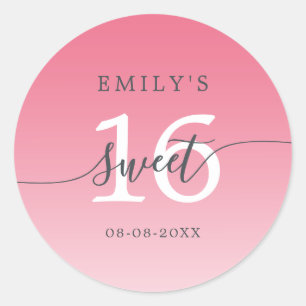 Sticker Rond Sweet 16 Lemonade Rose Ombre Nom personnalisé Date