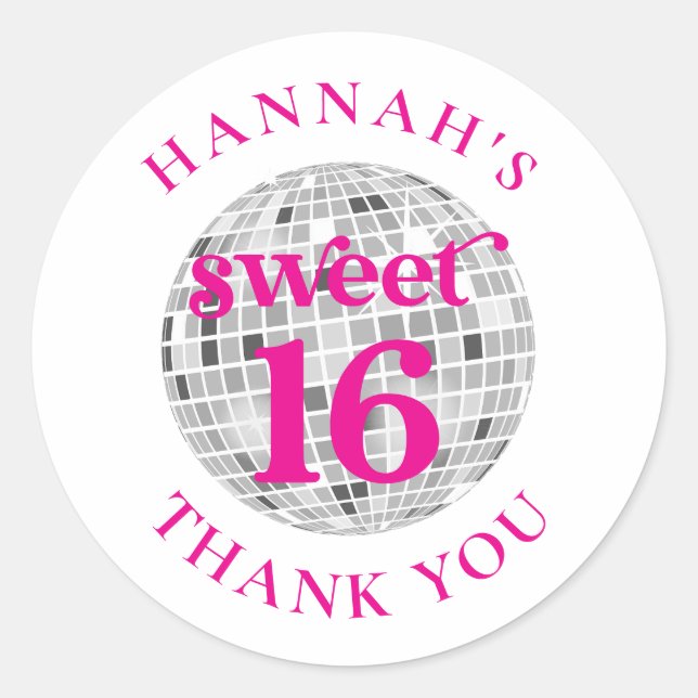 Sticker Rond Sweet 16 Merci Favoris (Devant)