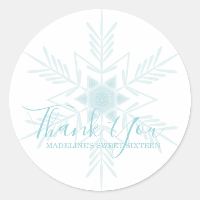 Sticker Rond SWEET 16 moderne bleu HIVER WONDERLAND faveur (Devant)
