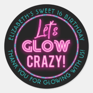 Sticker Rond Sweet 16 Neon Fête d'anniversaire