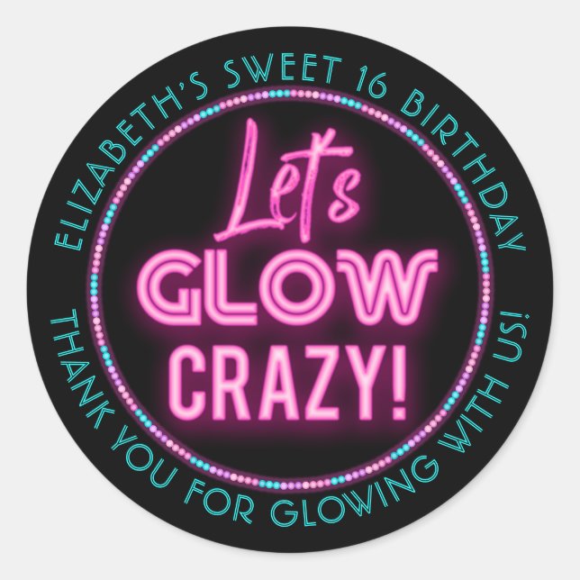 Sticker Rond Sweet 16 Neon Fête d'anniversaire (Devant)