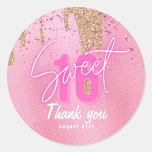 Sticker Rond Sweet 16 Parties scintillant rose Foil Girly Moder