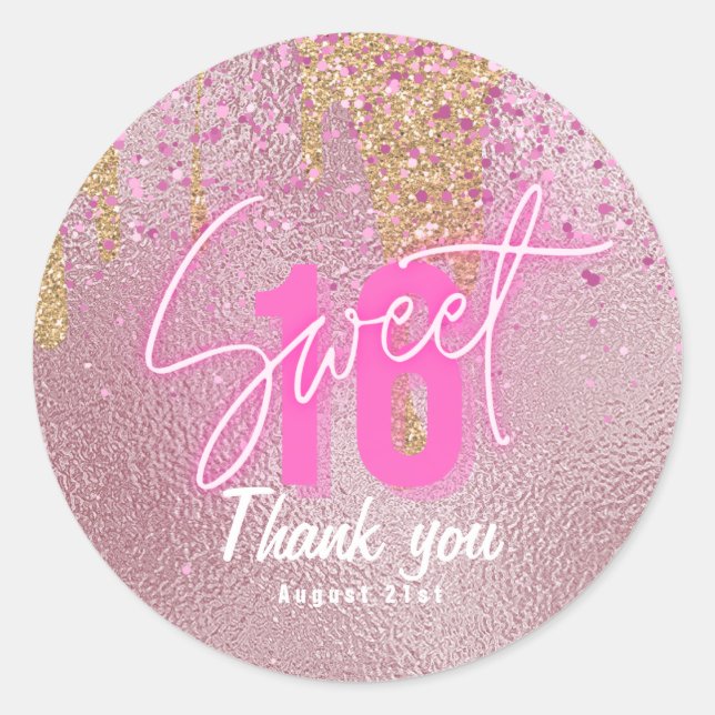 Sticker Rond Sweet 16 Parties scintillant rose Foil Girly Moder (Devant)
