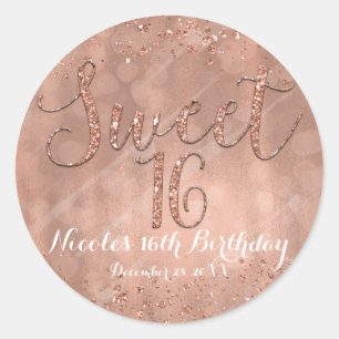 Sticker Rond Sweet 16 Party Rose Rose Gold Glamor Favor