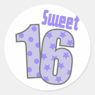 Sticker Rond Sweet 16 (Points Et Étoiles Violets)