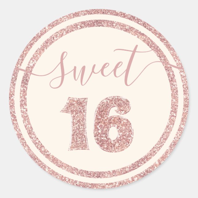 Sticker Rond Sweet 16 Rose Gold Faux Parties scintillant rayé A (Devant)