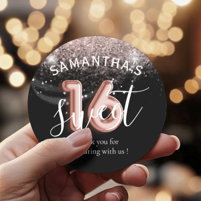 Sticker Rond Sweet 16 Rose Gold rose Parties scintillant style  (Créateur téléchargé)