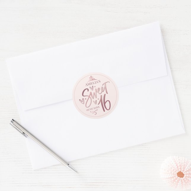 Sticker Rond Sweet 16 Sixteen rose gold (Enveloppe)