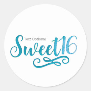 Sticker Rond Sweet 16 Turquoise & blanc fête d'anniversaire Fav