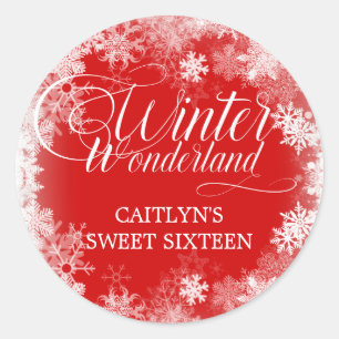 Sticker Rond Sweet 16 Winter Wonderland Snowflake Favor