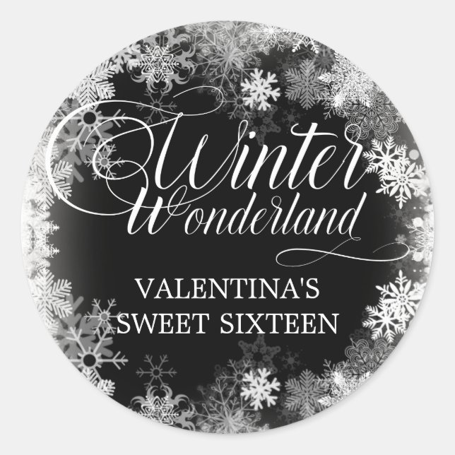 Sticker Rond Sweet 16 Winter Wonderland Snowflake Favor (Devant)