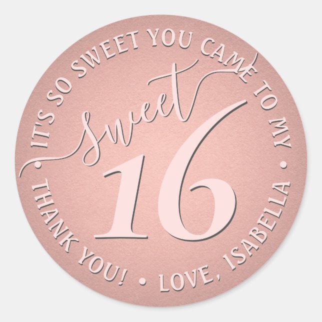 Sticker Rond Sweet 16e anniversaire Merci de fête Chic mignon r (Devant)