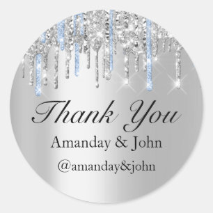 Sticker Rond Sweet 16th Wedding Favor Mariale Merci bleu argent