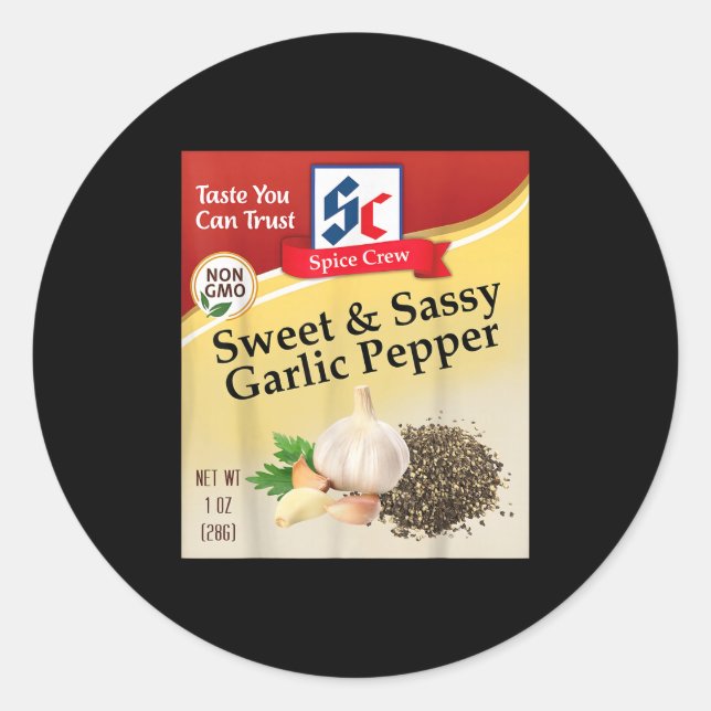 Sticker Rond Sweet &amp; Sy Garlic Pepper Condiment Spice Group (Devant)