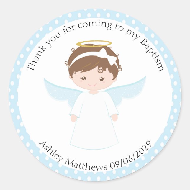Sticker Rond Sweet Angel Baptism Premier Parti Communion (Devant)