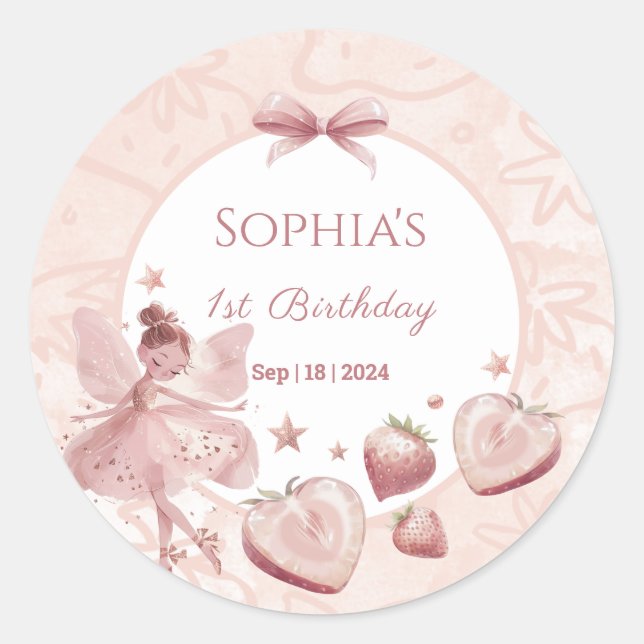 Sticker Rond Sweet As A Strawberry Fairy Girl'Anniversaire Bien (Devant)