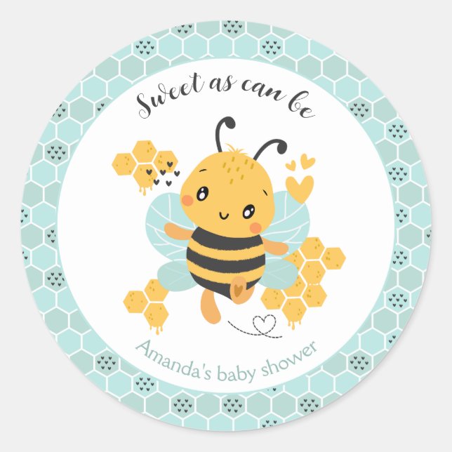 Sticker Rond Sweet as Can Bee Baby Baby shower (Devant)
