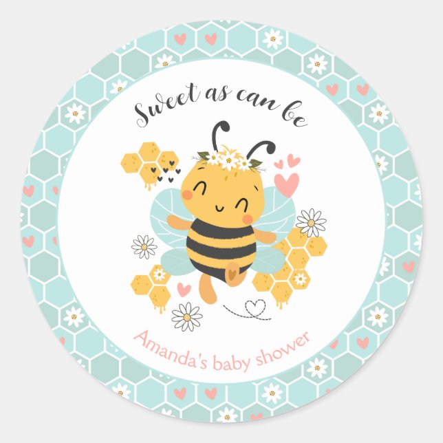 Sticker Rond Sweet as Can Bee Baby Girl Baby shower (Devant)