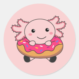 Sticker Rond Sweet Axolotl bonbon Droit Donut rose classique ro