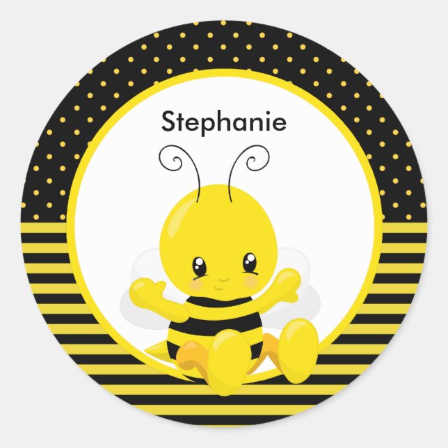 Sticker Rond Sweet Baby Bee Nom personnalisé (Devant)
