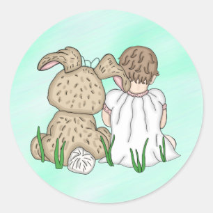 Sticker Rond Sweet Baby Girl et lapin de Pâques