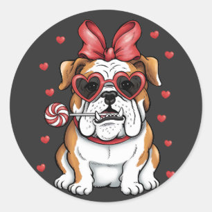 Sticker Rond Sweet Bulldog avec Lollipop Saint-Valentin.