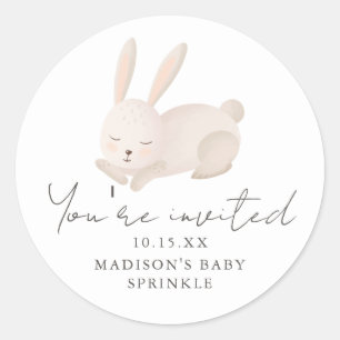 Sticker Rond Sweet Bunny Vous êtes invité Script Baby Sprinkle