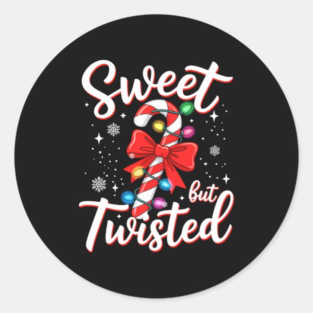 Sticker Rond Sweet But Twisted Funny Christmas Candy Cane Xmas  (Devant)