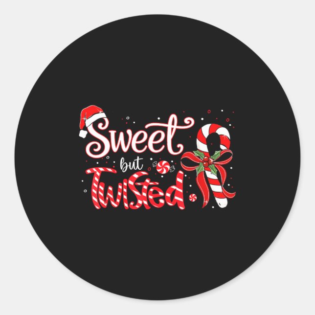 Sticker Rond Sweet But Twisted Funny Christmas Candy Cane Xmas  (Devant)