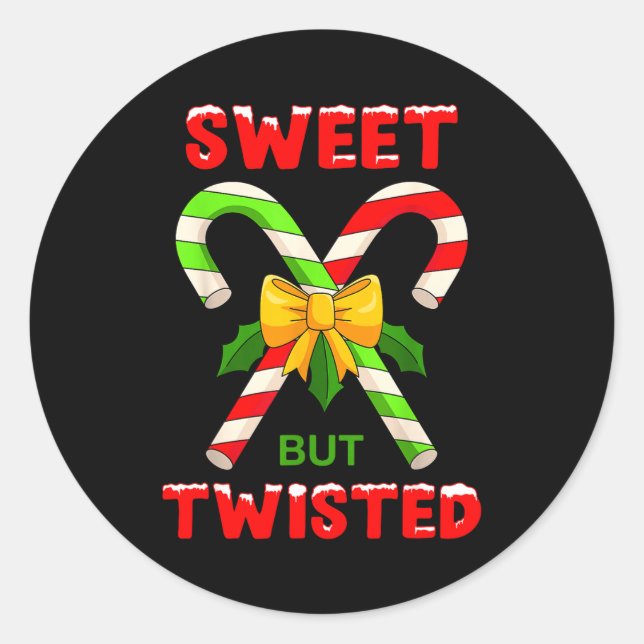 Sticker Rond Sweet But Twisted Funny Christmas Candy Cane Xmas  (Devant)