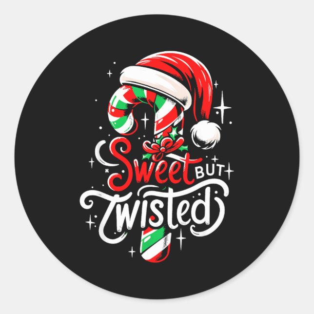Sticker Rond Sweet But Twisted Funny Christmas Candy Cane Xmas  (Devant)
