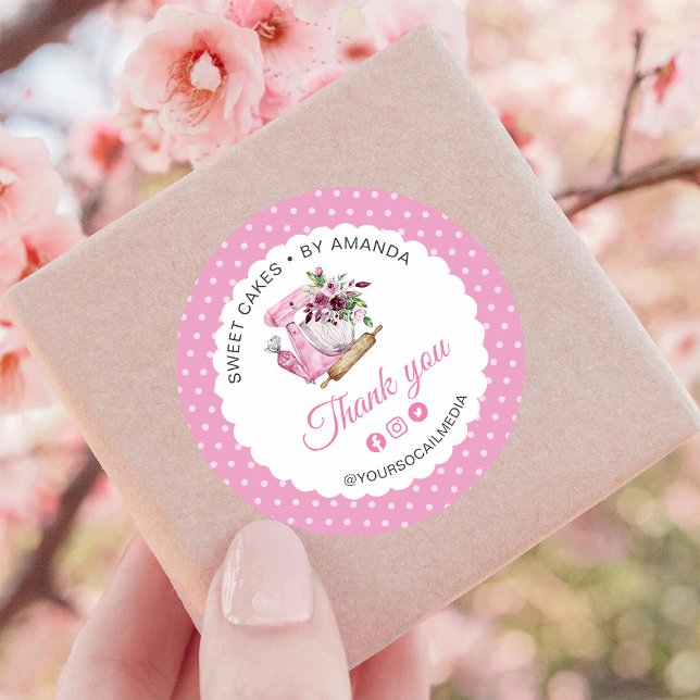 Sticker Rond Sweet Cakes Pink Thank you (Créateur téléchargé)