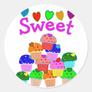 Sticker Rond "Sweet" Cupcake Stack avec Coeurs Lumineux