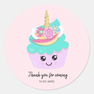 Sticker Rond Sweet cupcake unicorne - choisir la couleur arrièr