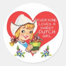 Sweet Dutch Girl Vintage Tulips Meisje & Heart