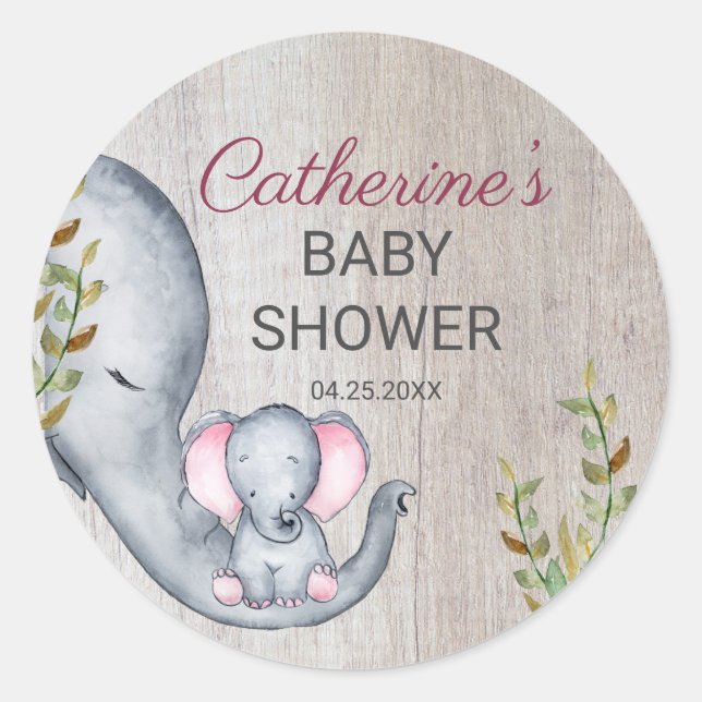 Sticker Rond Sweet Elephant Floral Rustic Girl Baby shower (Devant)