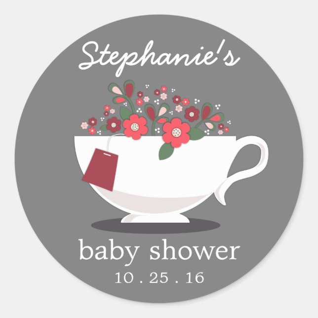 Sticker Rond Sweet Floral Teacup Tea Party Baby shower (Devant)