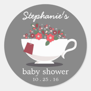 Sticker Rond Sweet Floral Teacup Tea Party Baby shower