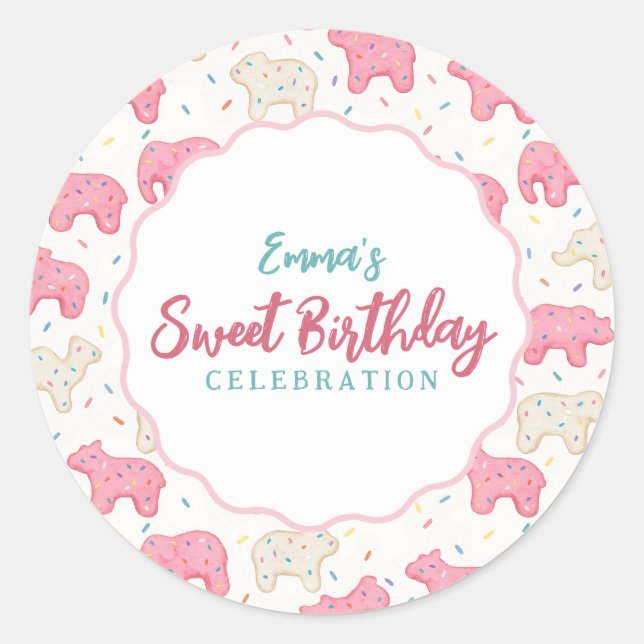 Sticker Rond Sweet Frosted Animal Cookies Birthday (Devant)