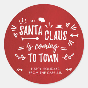 Sticker Rond Sweet Fun Santa Claus vient en ville Script