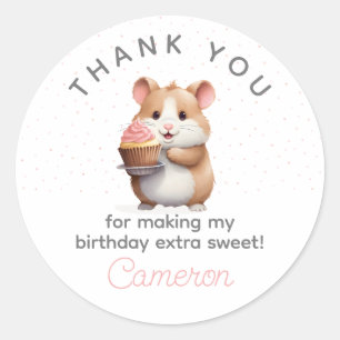 Sticker Rond Sweet Hamster, Cupcake rose Anniversaire des enfan