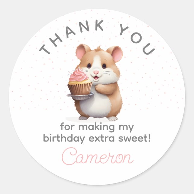 Sticker Rond Sweet Hamster, Cupcake rose Anniversaire des enfan (Devant)