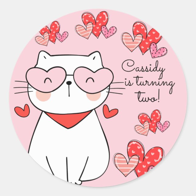 Sticker Rond Sweet Hearts Kitten, Are You Kitten Me Anniversair (Devant)