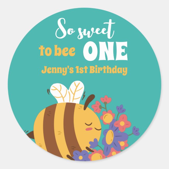 Sticker Rond Sweet Honey Bee Un An Enfants Première fête d'anni (Devant)